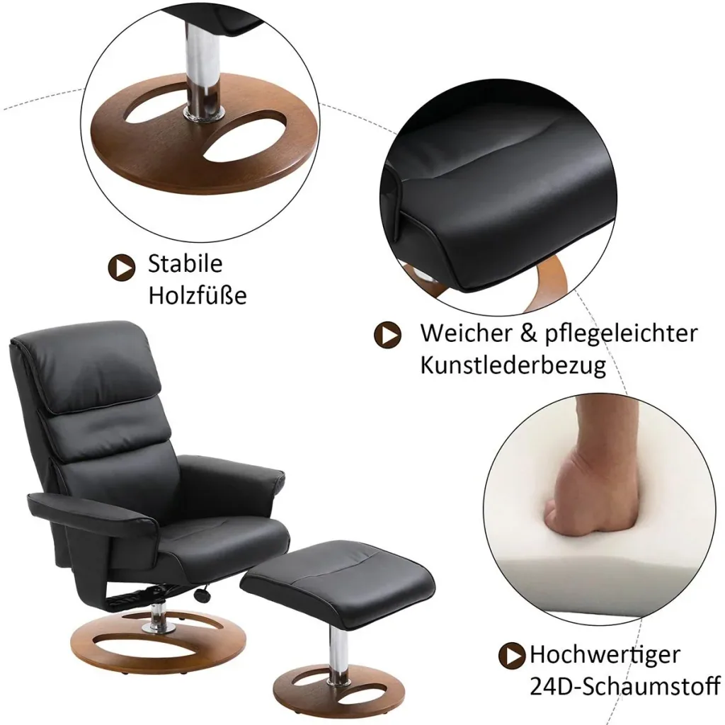 Fernsehsessel mit Hocker schwarz