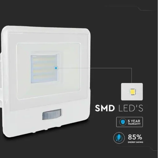 VT-128S LED-Flutlicht mit Sensor - 20 W - 1510 Lm - 3000K - Weiß