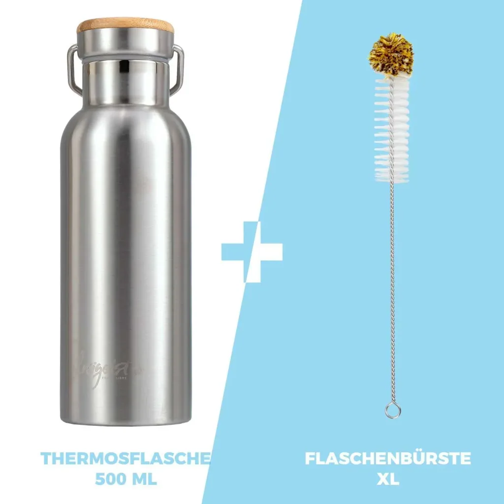 Isolierflasche 500 ml mit aquabook Reinigungsbürste XL