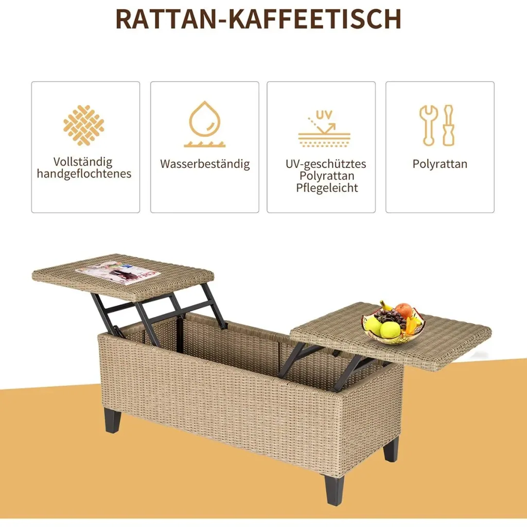 2in1 Gartentisch mit Stauraum khaki