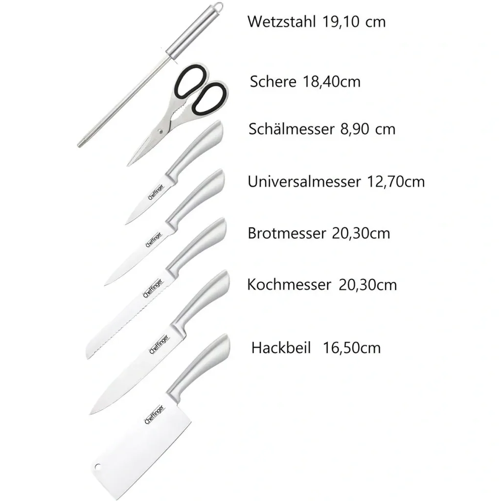 Cheffinger 8-teiliges Messerset mit Standard - silber/grau