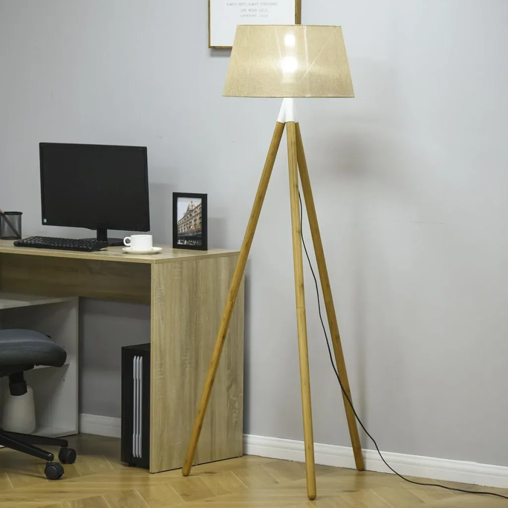 Stehlampe Stehleuchte Standleuchte mit Bambus Holz-Stativ modern künstlerisch für das Wohnzimmer Schlafzimmer PVC ABS 67