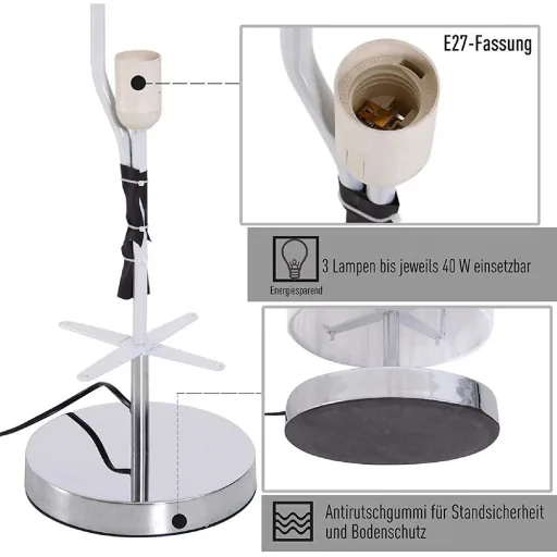 Stehlampe Standleuchte Stehleuchte Edelstahlboden Textillampenschirm 40W rund weiß ?20 x 160 cm