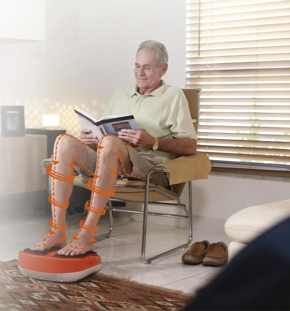 Massage-Gerät, Fußmassage-Gerät, „VibroLegs“, Orange