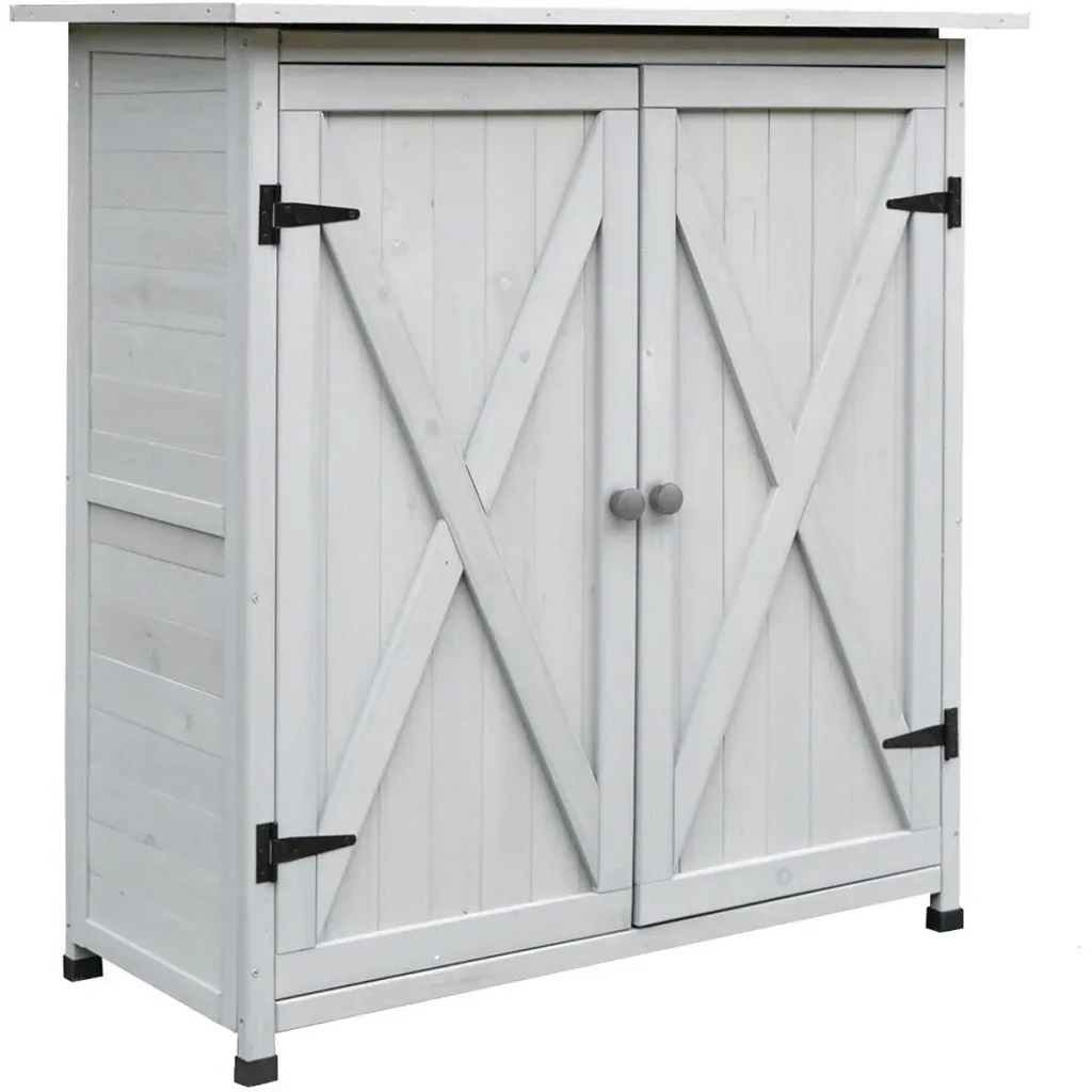 Gartenschrank Holz Geräteschrank mit 2 Tür Geräteschuppen mit Asphaltdach Grau 110 x 55 x117 cm
