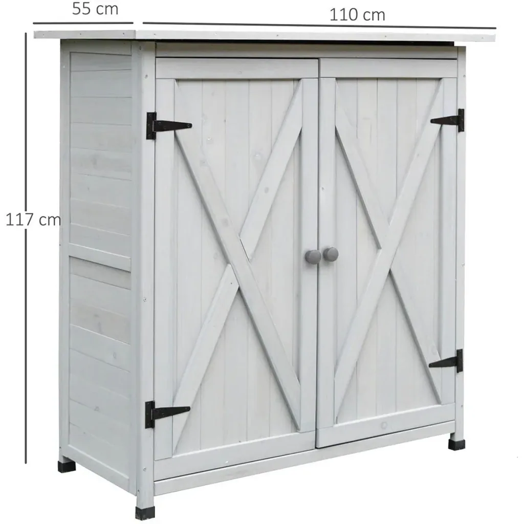 Gartenschrank Holz Geräteschrank mit 2 Tür Geräteschuppen mit Asphaltdach Grau 110 x 55 x117 cm