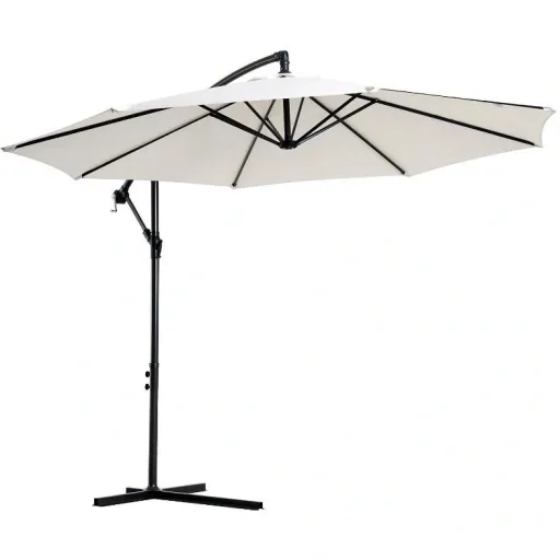 Ampelschirm mit Handkurbel 300cm Rund Stahl Creme