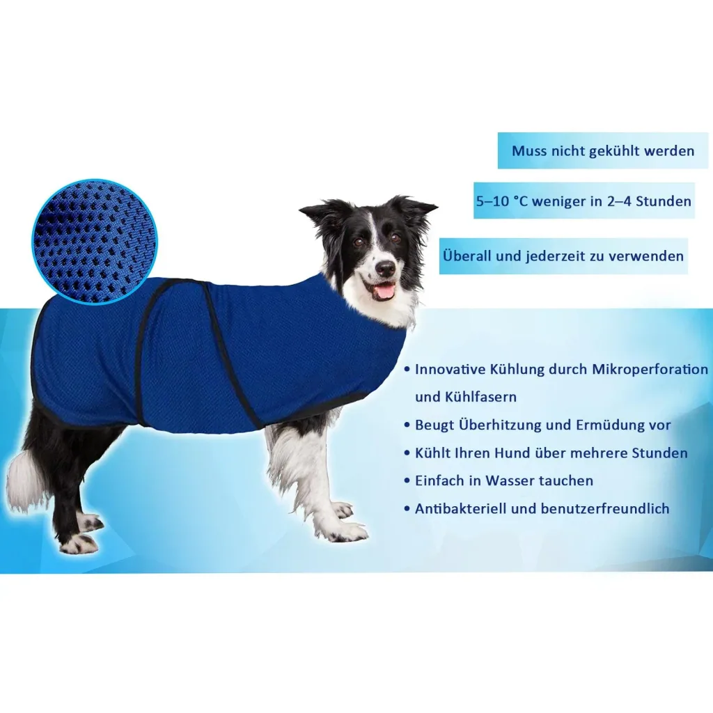 Hunde Kühlweste Kühljacke Cooling Vest schnelle Abkühlung Polyester Blau Ø40 x 46 cm
