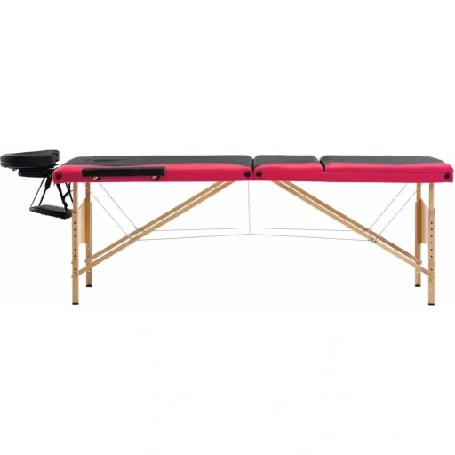 Klappbarer Massagetisch mit 3 Zonen aus Holz, schwarz und rosa