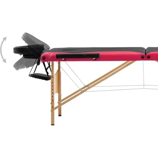 Klappbarer Massagetisch mit 3 Zonen aus Holz, schwarz und rosa