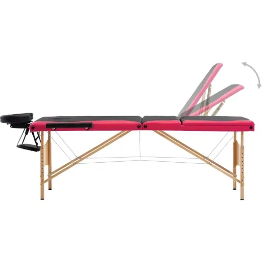 Klappbarer Massagetisch mit 3 Zonen aus Holz, schwarz und rosa