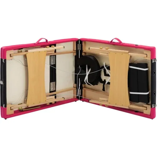 Klappbarer Massagetisch mit 3 Zonen aus Holz, schwarz und rosa