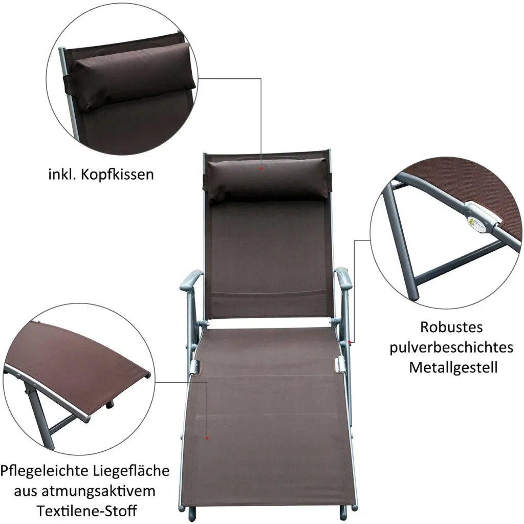 Sonnenliege Strandliege Gartenliege Relaxliege klappbar mit Kissen Braun 137 x 63,5 x 100,5 cm