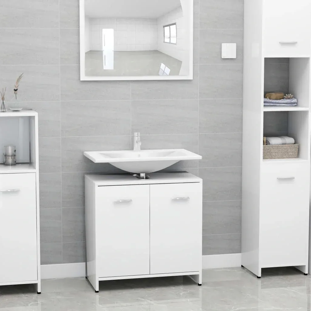 Badschrank 60x33x58 cm Spanplatte Hochglanz weiß