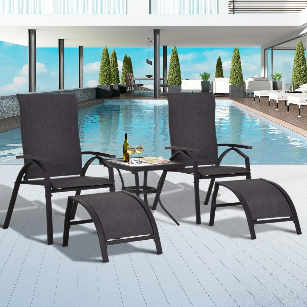 5 tlg, Gartengarnitur Gartensitzgruppe Gartentischset Gartenliege Gartenmöbel Grau 2 x Sessel 2 x Hocker 1 x Tisch