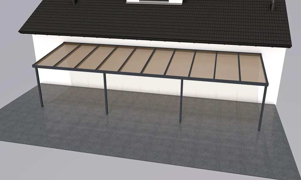 Terrassendach Premium, anthrazit, 10140 x 3060 mm - Polycarbonat Stegplatten 16 mm, bronze