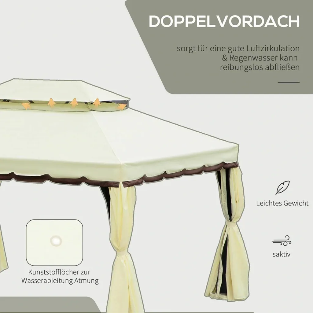 Gartenpavillon Pavillon Gartenzelt Festzelt Partyzelt mit 4 x Seitenwand wetterfest Aluminium Polyester Cremeweiß 3,9 x