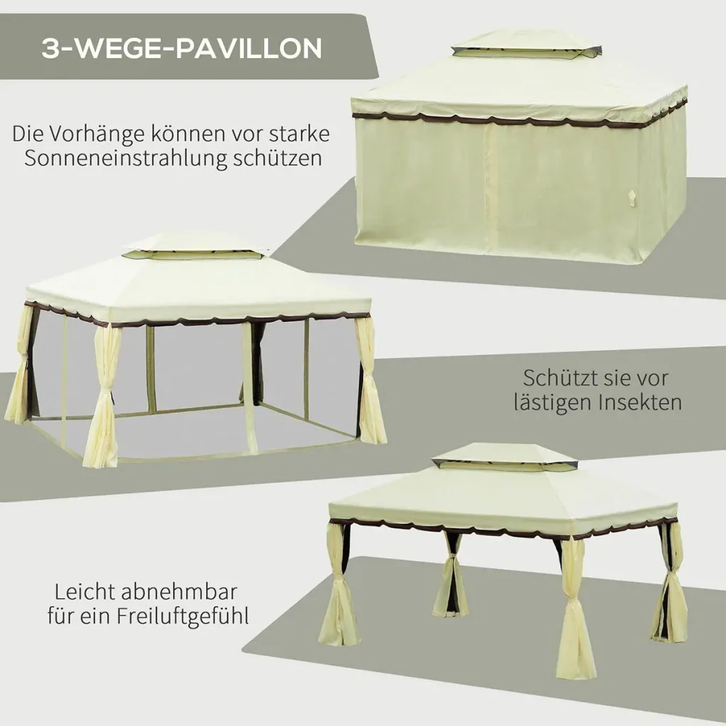 Gartenpavillon Pavillon Gartenzelt Festzelt Partyzelt mit 4 x Seitenwand wetterfest Aluminium Polyester Cremeweiß 3,9 x