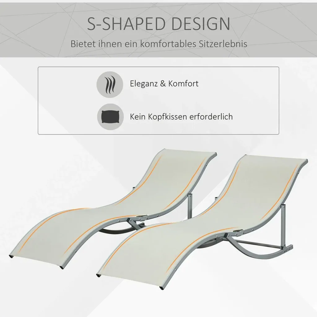 2er Set Sonnenliege Gartenliegen Stoffliege Relaxliege ergonomisch Aluminium Texteline Beige 165 x 61 x 63 cm