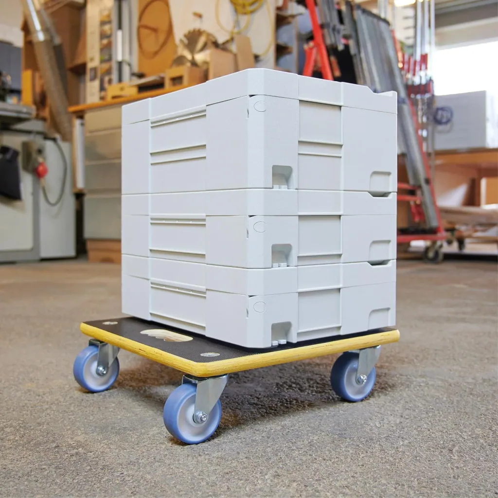 Transporthilfe MM 1340, 38 x 38 x 11 cm, harte Rollen Ø 100 mm, Rollenlager, Platte Maxigrip FSC®, Tragkraft 300 kg