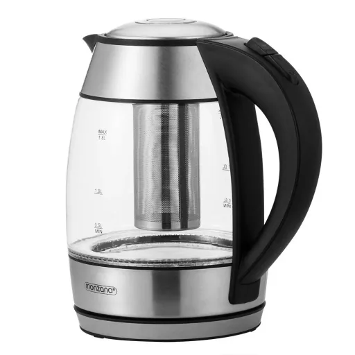 Wasserkocher silber/schwarzes Glas 1,8L inkl. Teesieb