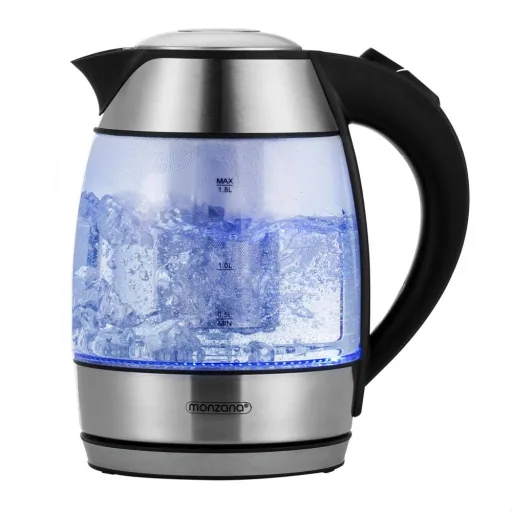 Wasserkocher silber/schwarzes Glas 1,8L inkl. Teesieb