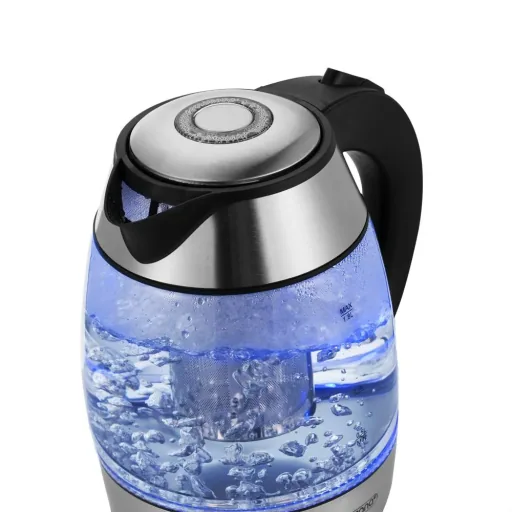 Wasserkocher silber/schwarzes Glas 1,8L inkl. Teesieb