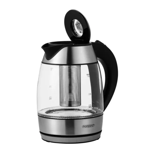 Wasserkocher silber/schwarzes Glas 1,8L inkl. Teesieb