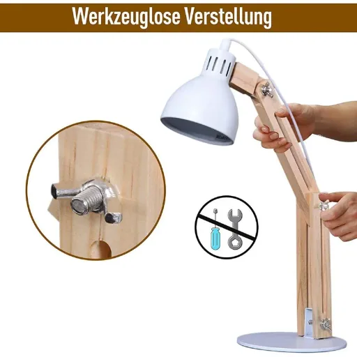 Tischleuchte Schreibtischlampe verstellbar Leselampe Büro Metall + Holz weiß 26 x 15 x 41 cm