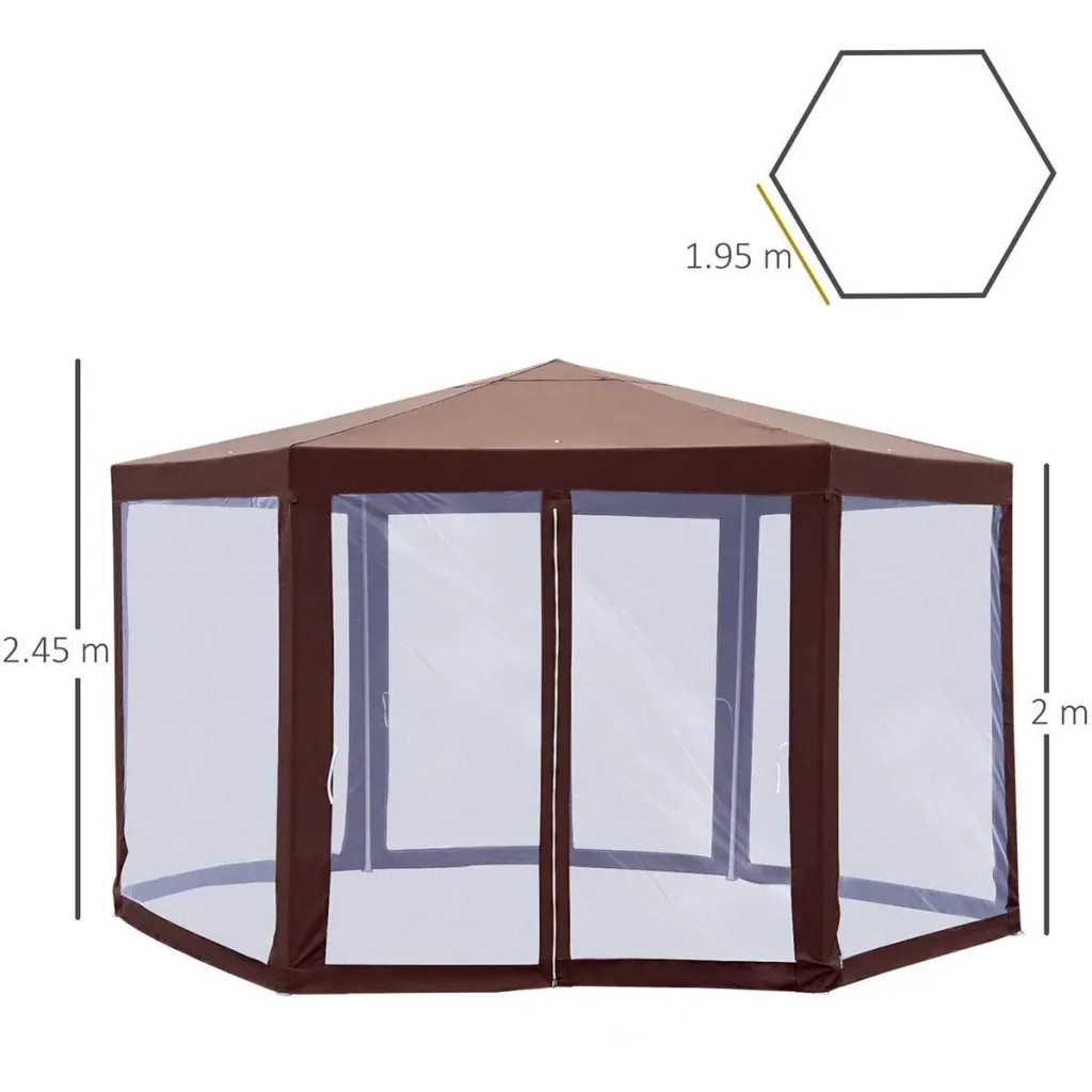 Pavillon Gartenpavillon mit Moskitonetz Partyzelt Gartenzelt Festzelt Zelt 6-eckig Polyester+Metall Braun 390x390x250cm