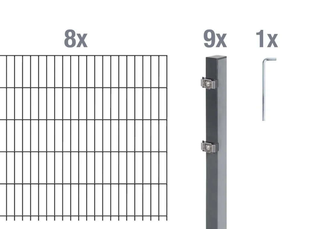 Doppelstabmattenzaun Komplettset, anthrazit, Höhe 120 cm, Länge 16 m