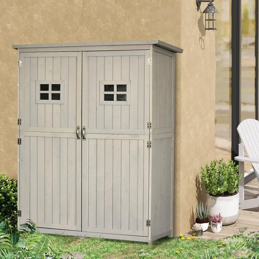 Geräteschuppen Gerätehaus Geräteschrank Pultdach Garten Holz Grau 127,5x50x164cm