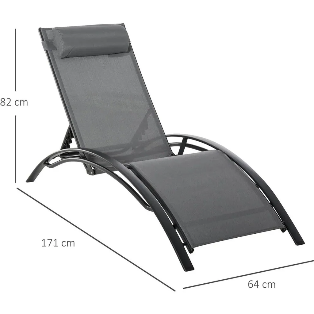 Sonnenliege Gartenliege Gartenstuhl Relaxsessel Liegestuhl Alu verstellbar Grau 171 x 64 x 82 cm