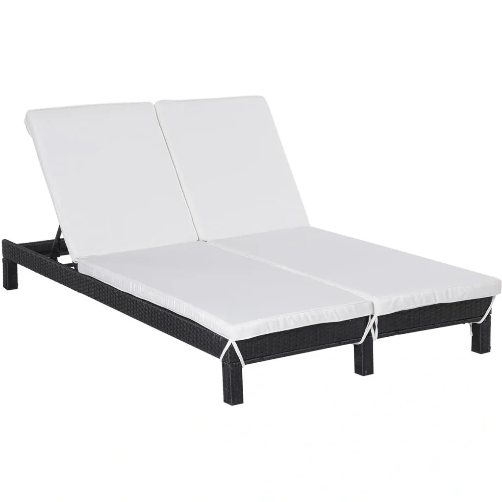 Gartenliege, Doppelliege, Relaxliege für 2 Personen, Luxus Lounge, 5-stufige Rückenlehne, Metall, PE Rattan, Creme, 195