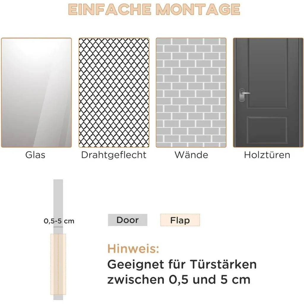 Katzenklappe Hundeklappe 4 Verschluss-Optionen mit Magnet Haustierklappe für Innentür Klappe für Haustiere bis 9 kg 30 x
