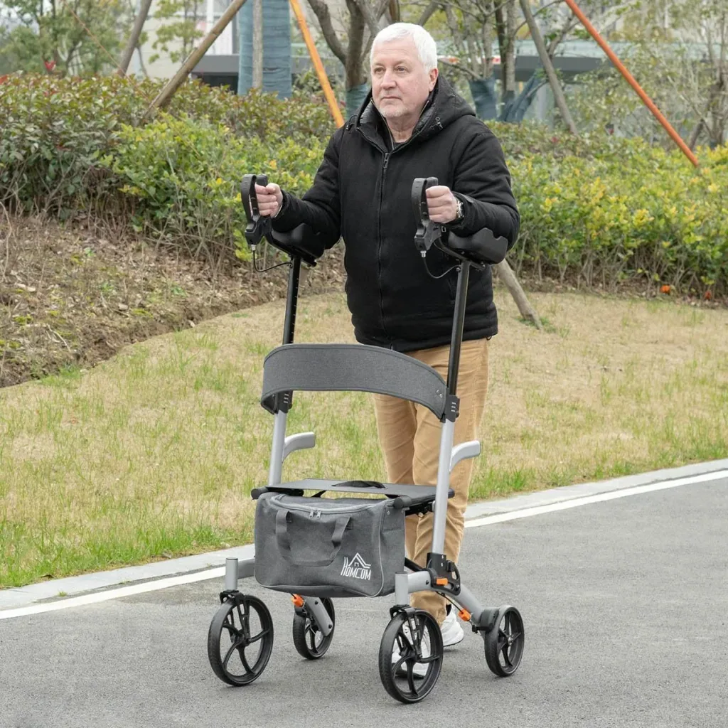 Rollator mit Stuhl Faltbarer Gehwagen Gehhilfe für Senioren mit 4 Rädern Stauraum Bremse höhenverstellbar Leichtgewicht
