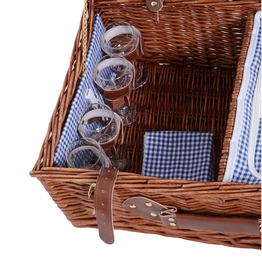 Picknickkorb für 4 Personen Picknickkoffer Picknickset mit Kühltasche Utensilien Glas Braun 54 x 34 x 20 cm