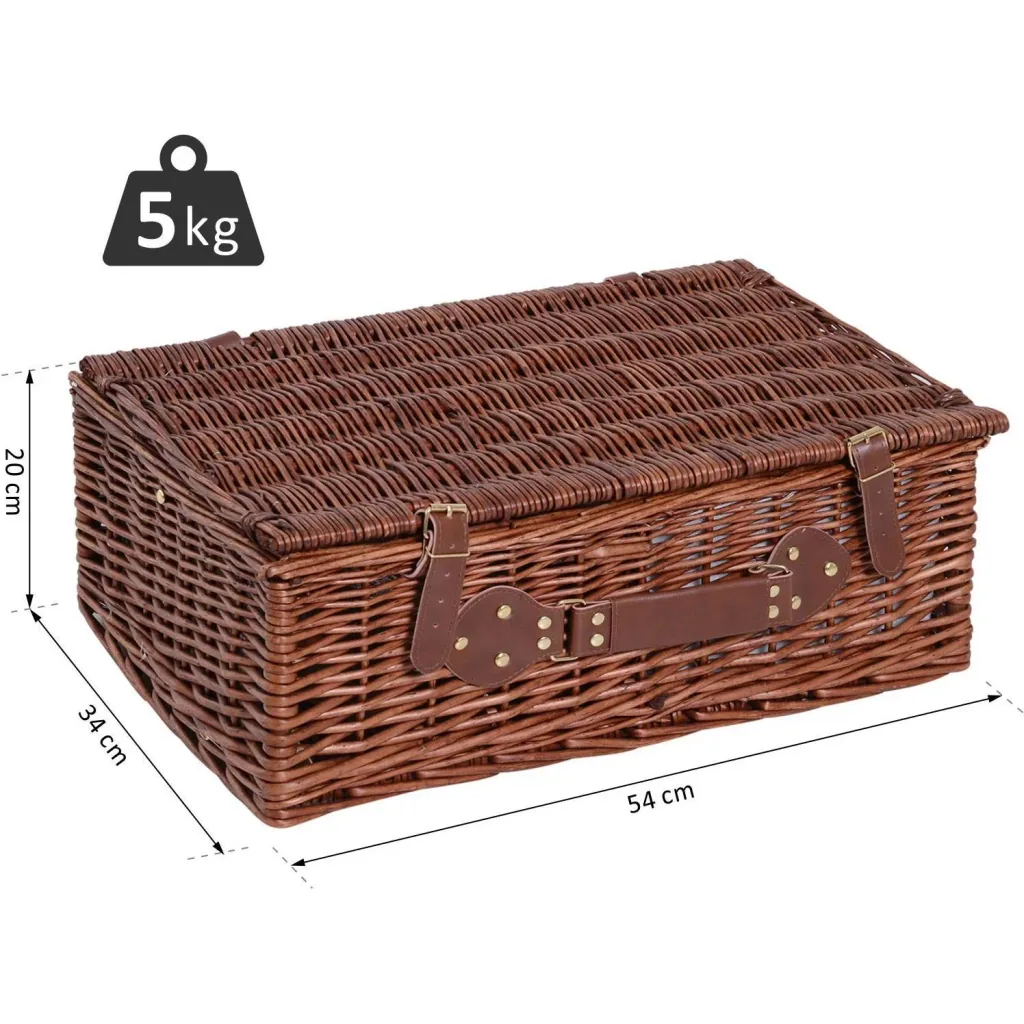 Picknickkorb für 4 Personen Picknickkoffer Picknickset mit Kühltasche Utensilien Glas Braun 54 x 34 x 20 cm
