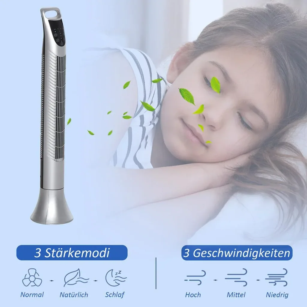 Turmventilator mit 3 Belüftungsstufen weiß