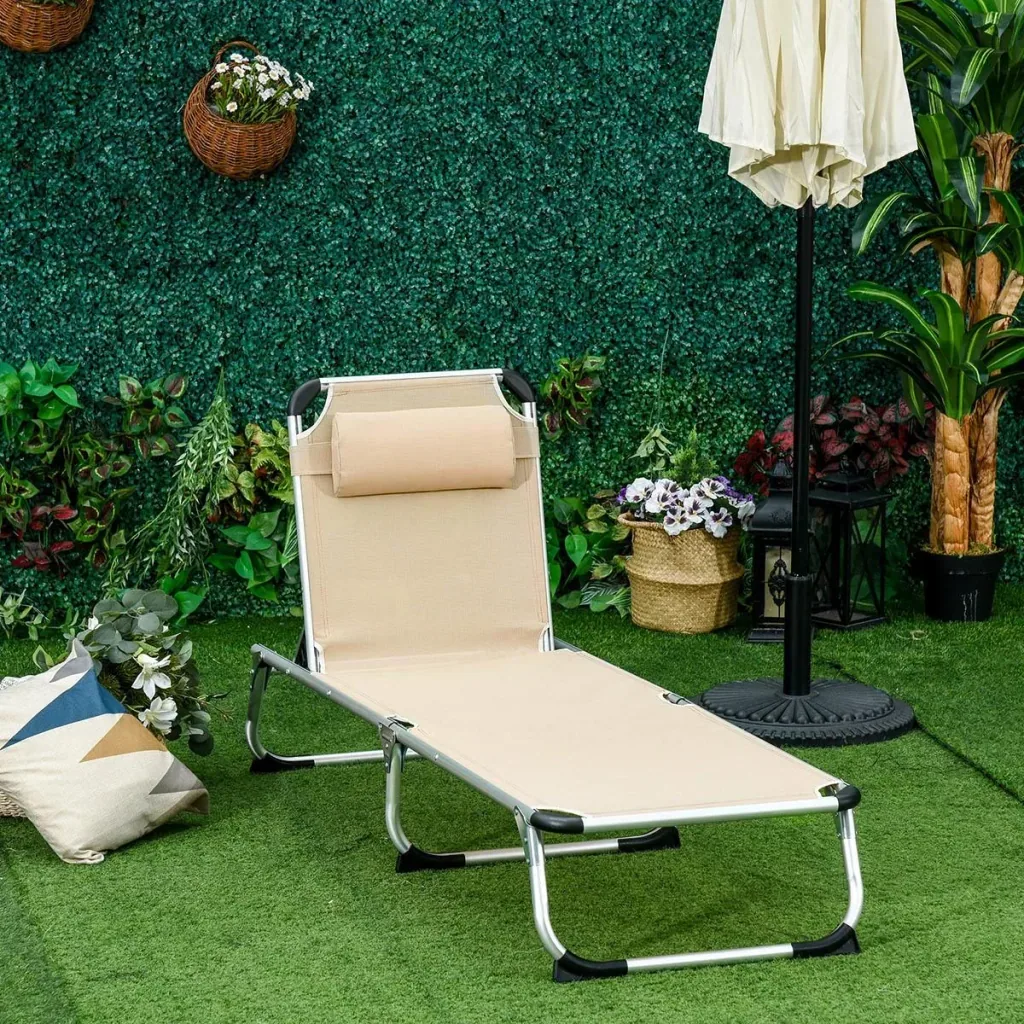 Sonnenliege Gartenliege Alu Stoffliege Relaxliege 5-fach verstellbar faltbar ergonomisch Netzstoff Beige 170 x 60 x 76 c