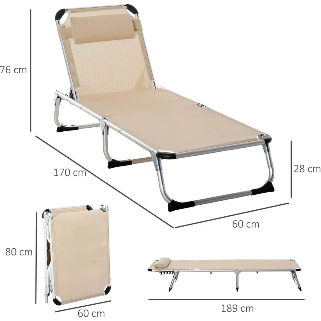 Sonnenliege Gartenliege Alu Stoffliege Relaxliege 5-fach verstellbar faltbar ergonomisch Netzstoff Beige 170 x 60 x 76 c