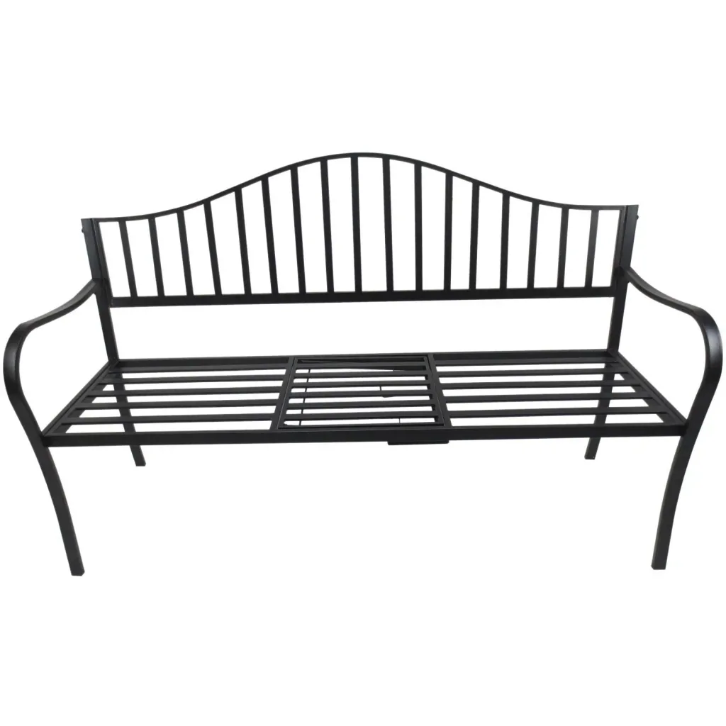 Gartenbank 2 Sitzer Sitzbank Parkbank Metallbank Bankauflage mit Armlehne mit Klappbeistelltisch Schwarz 160 x 53 x 95 c