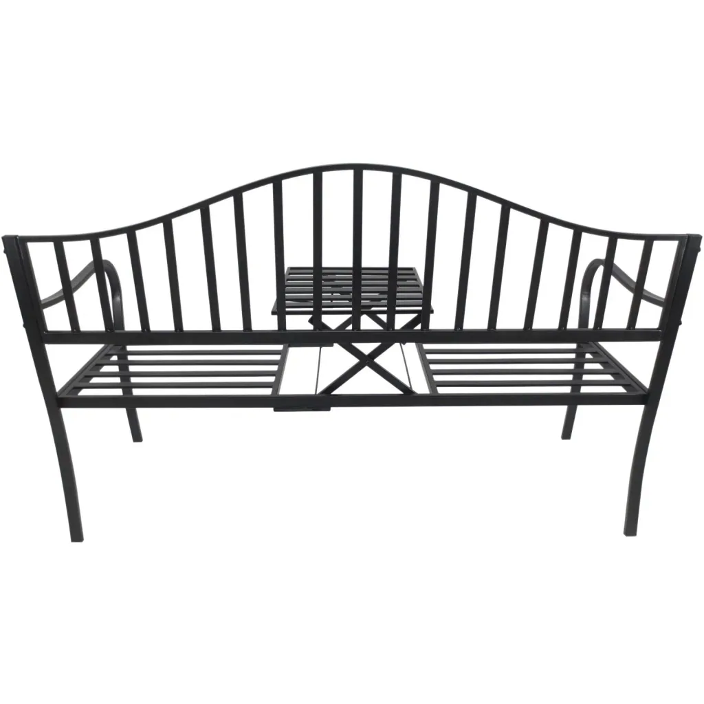 Gartenbank 2 Sitzer Sitzbank Parkbank Metallbank Bankauflage mit Armlehne mit Klappbeistelltisch Schwarz 160 x 53 x 95 c