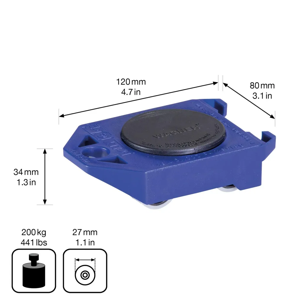 Transporthilfe MM 3171, 12 x 8 x 3,5 mm, softe Rollen Ø 30 mm, TÜV- & GS, kippsicher, Drehteller, Tragkraft 200 kg