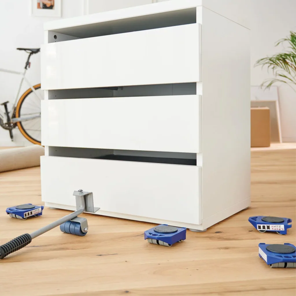 Transporthilfe MM 3171, 12 x 8 x 3,5 mm, softe Rollen Ø 30 mm, TÜV- & GS, kippsicher, Drehteller, Tragkraft 200 kg