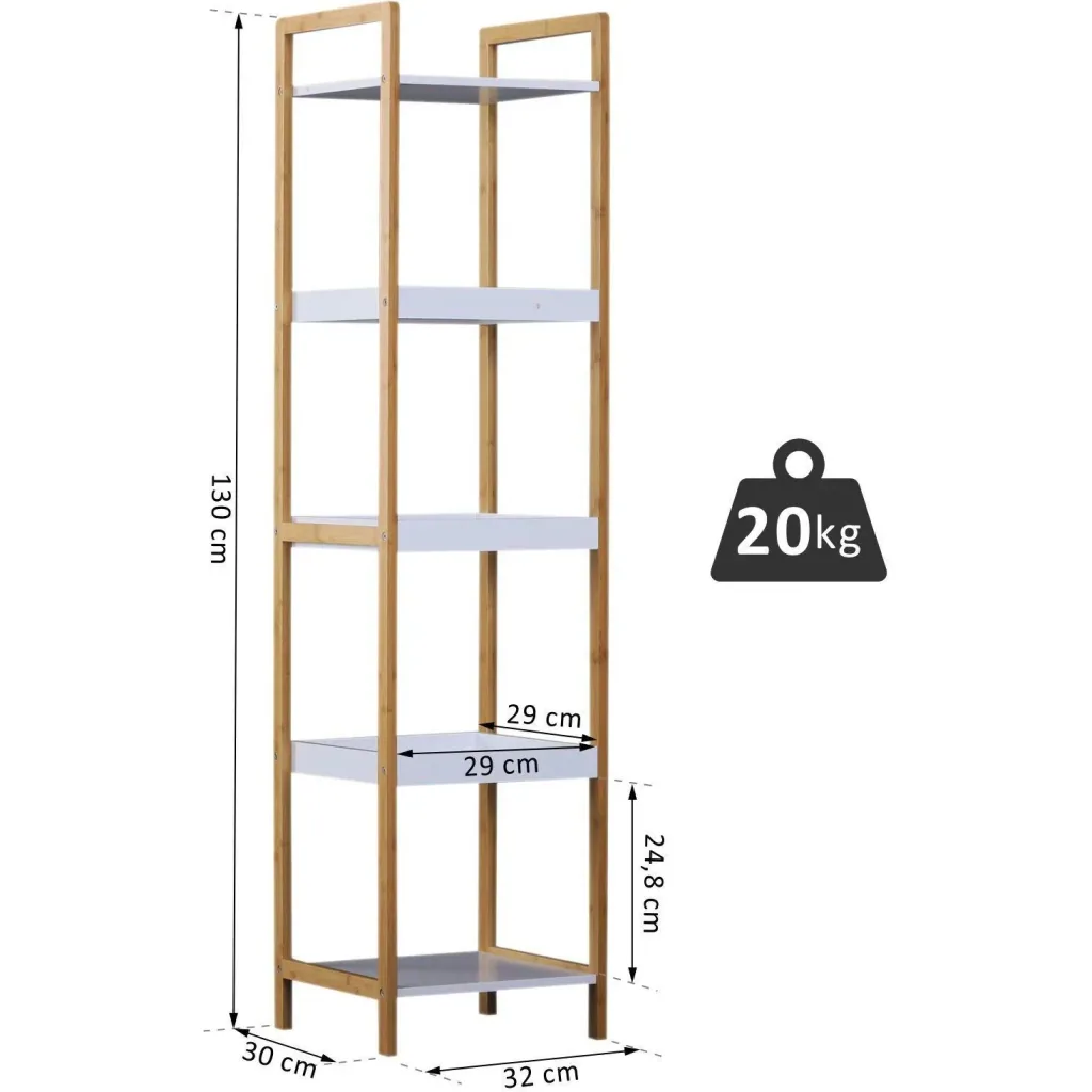 Badregal Standregal Lagerregal Küchenregal 5 Ablagen Bambus + MDF 32 x 30 x 130 cm