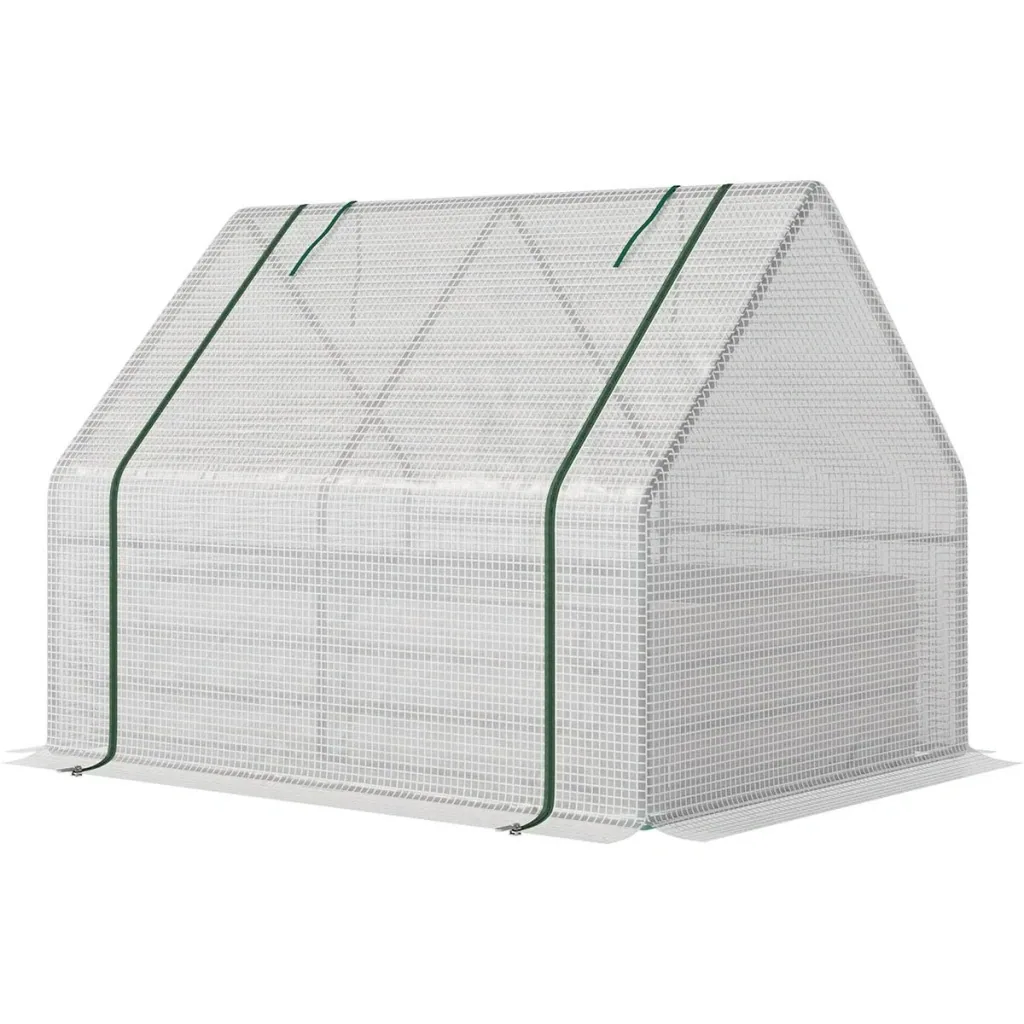 Foliengewächshaus Frühbeet mit Tür zum Aufrollen Gewächshaus Treibhaus Tomatenhaus 127 x 95 x 92 cm Weiß