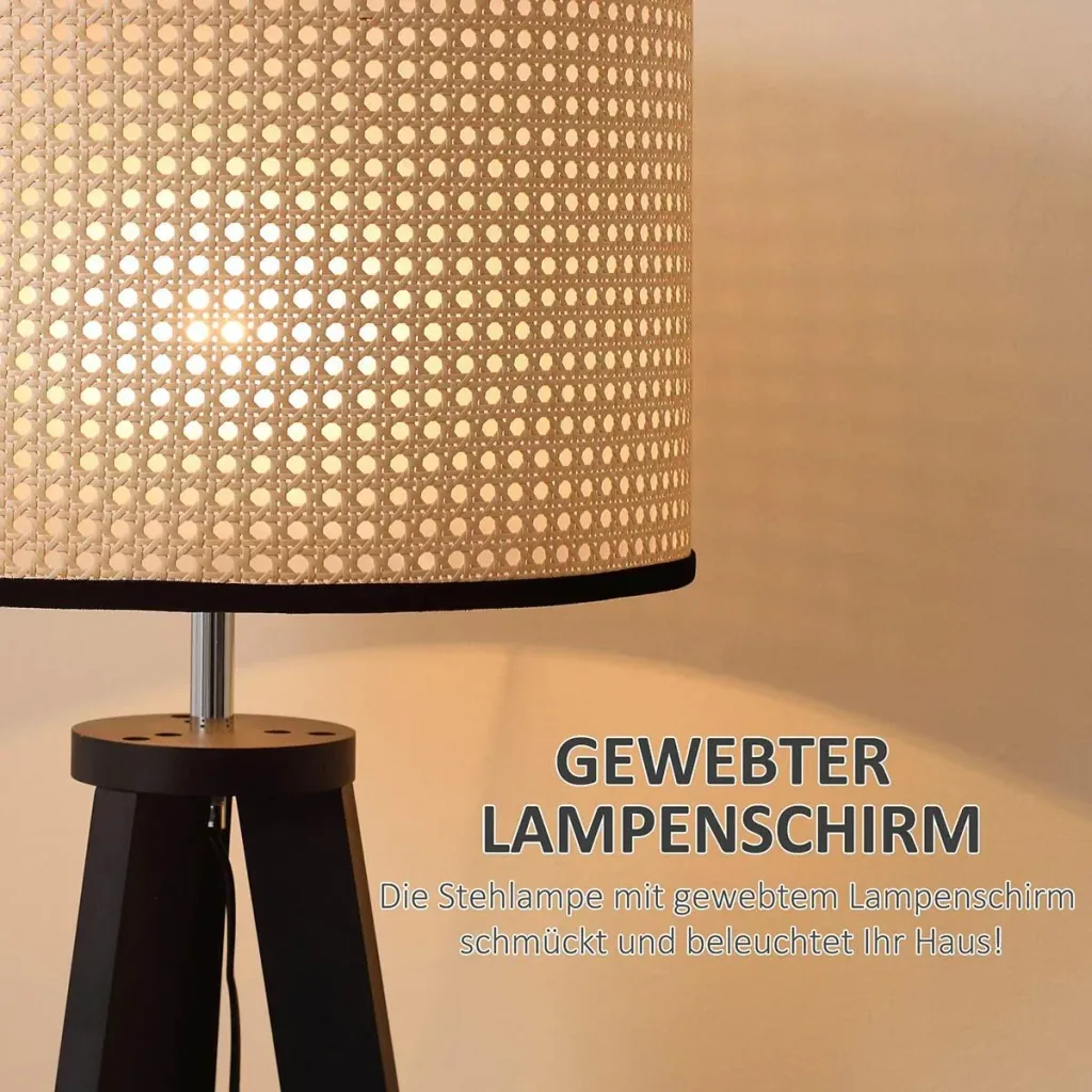 Stehlampe Wohnzimmer Tripod Stehleuchte 40W moderne Standleuchte mit E27 Fassung Holzfuß für Schlafzimmer Büro Schwarz+G