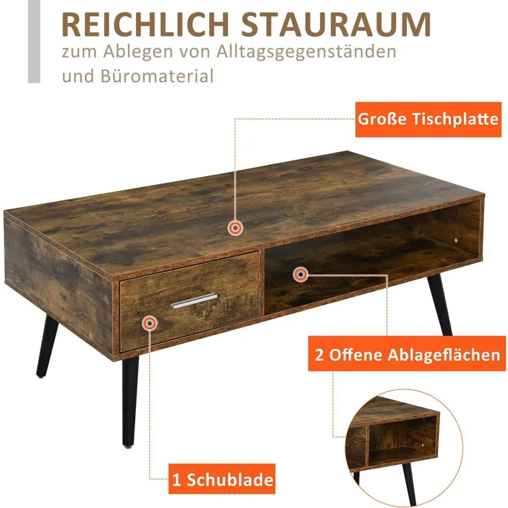 Couchtisch im Vintagestil vintageholzfarbig, schwarz
