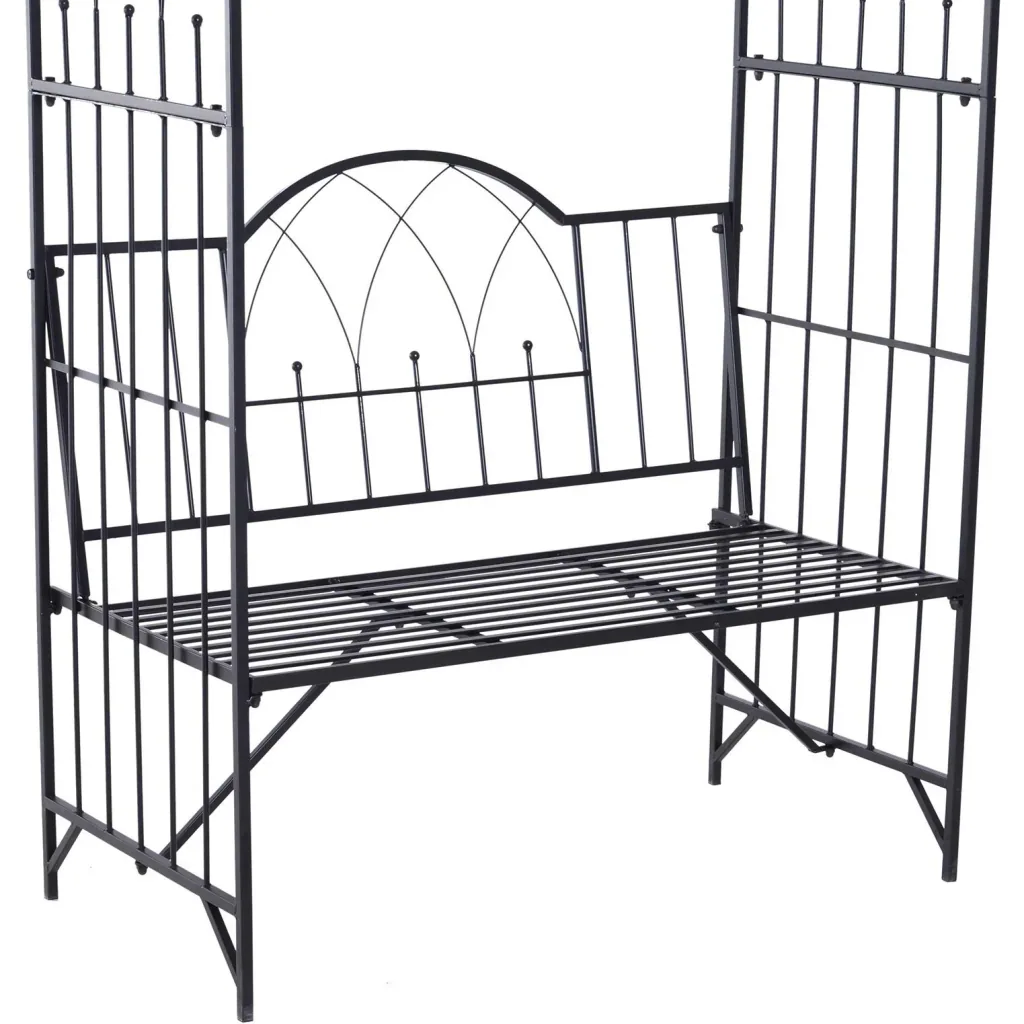 Rosenbogen mit Bank Rosenbank Laubenbank Philosophenbank Gartenbank Metall Schwarz 115 x 59 x 203 cm